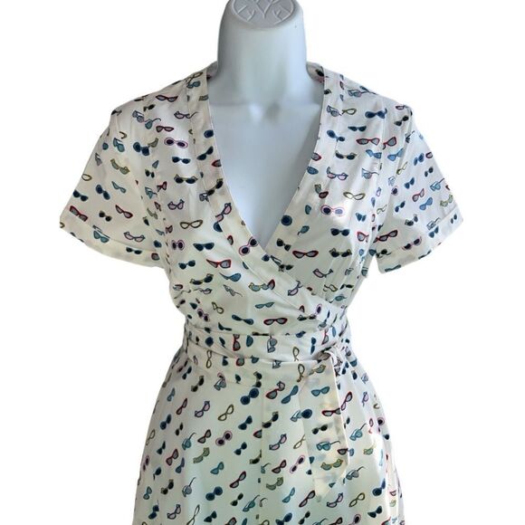 BODEN Midi Faux Wrap Lara Printed In Sunglasses Chic Dress Size 4L - Picture 4 of 11